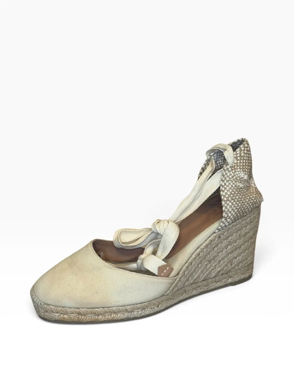 Castañer Cream Canvas Lace-Up Wedge Espadrilles Made in Spain EU 39